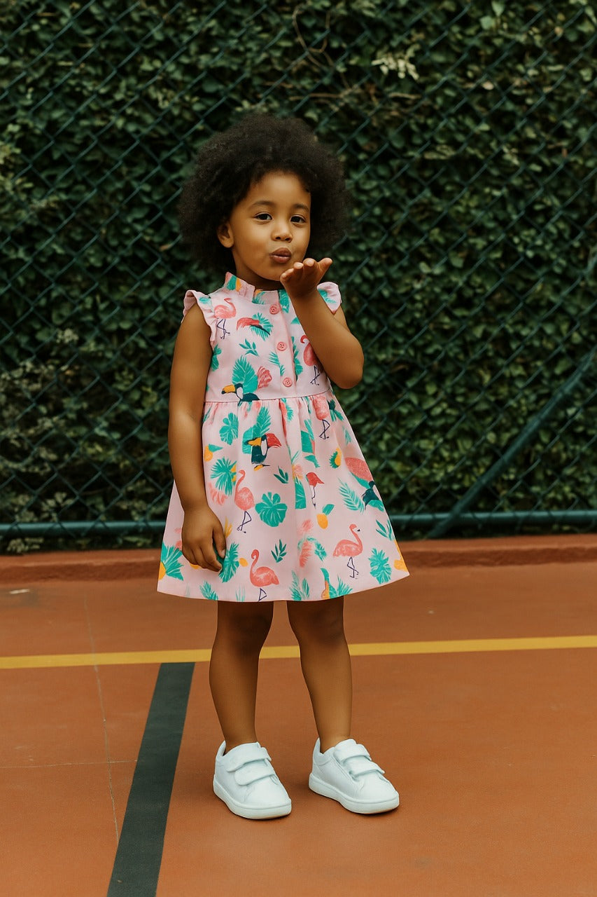 Vestido manga sisa para niña